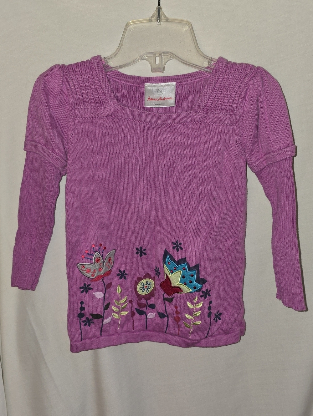 Hanna Andersson Purple Knit Sweater Dress with Floral Embroidery